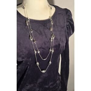 Avon Vintage Necklace Set 2 Long Chains Silver Tone Oval Chunky Beads New